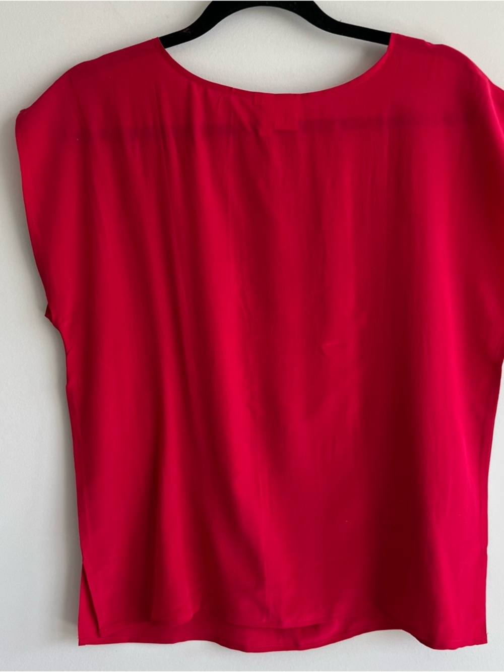 Scarlet red round neck lightweight short sleeve vintage 100% silk blouse large - Picture 5 of 9